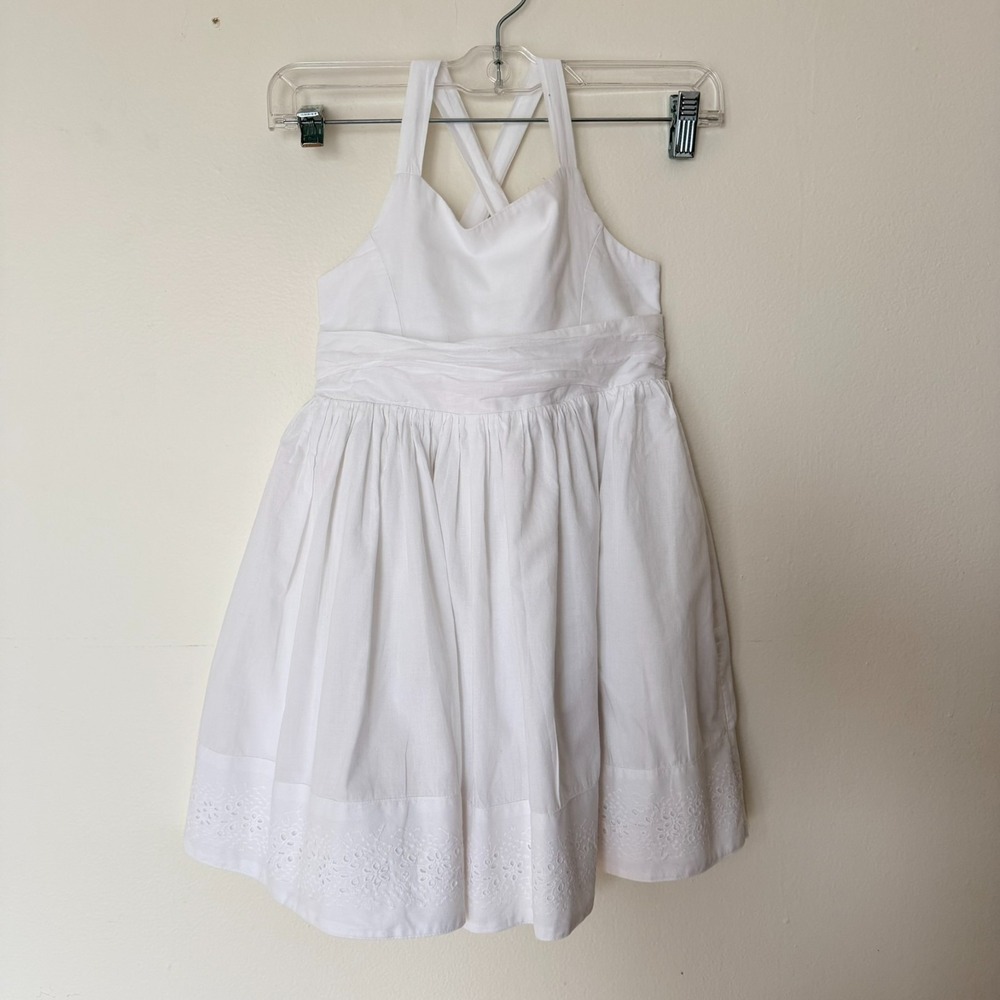 HOPE & HENRY Girls Sundress size 6 Embroidered Organic White Adjustable Strap - Picture 9 of 14